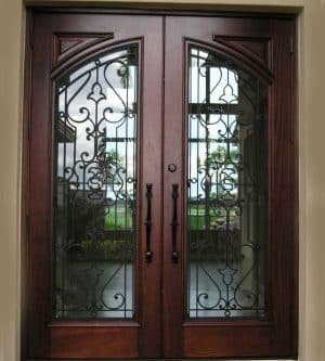 Square-top wood and iron entry door