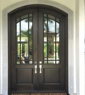 Elliptical-top contemporary wood entry door