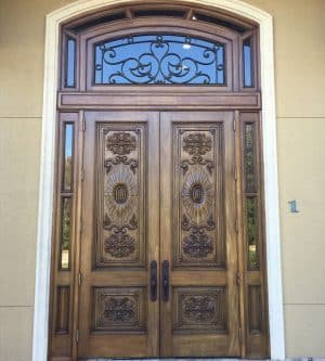 Carved wood entry doors